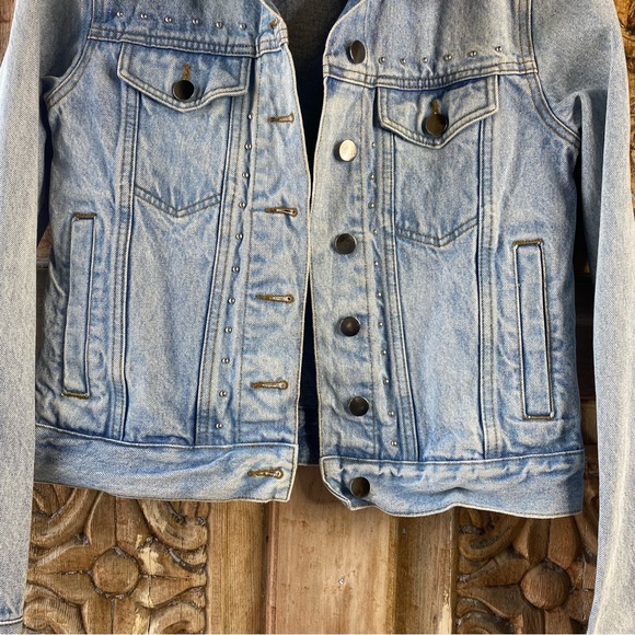 Rebecca Minkoff Denim Studded Detail Sherpa Collar Jean Jacket Size M - Picture 3 of 10
